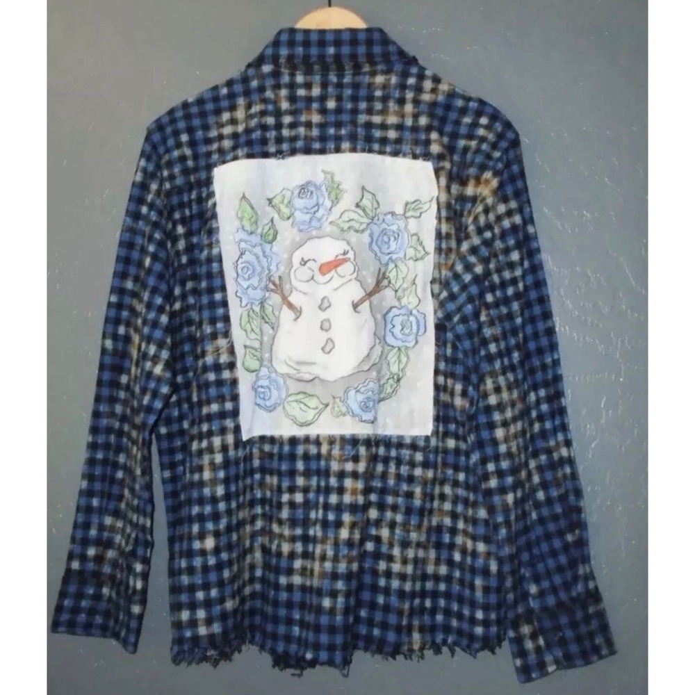 A Rare Bird Shop Baby Its Cold Outside Distressed Snowman Flannel Blue L/XL